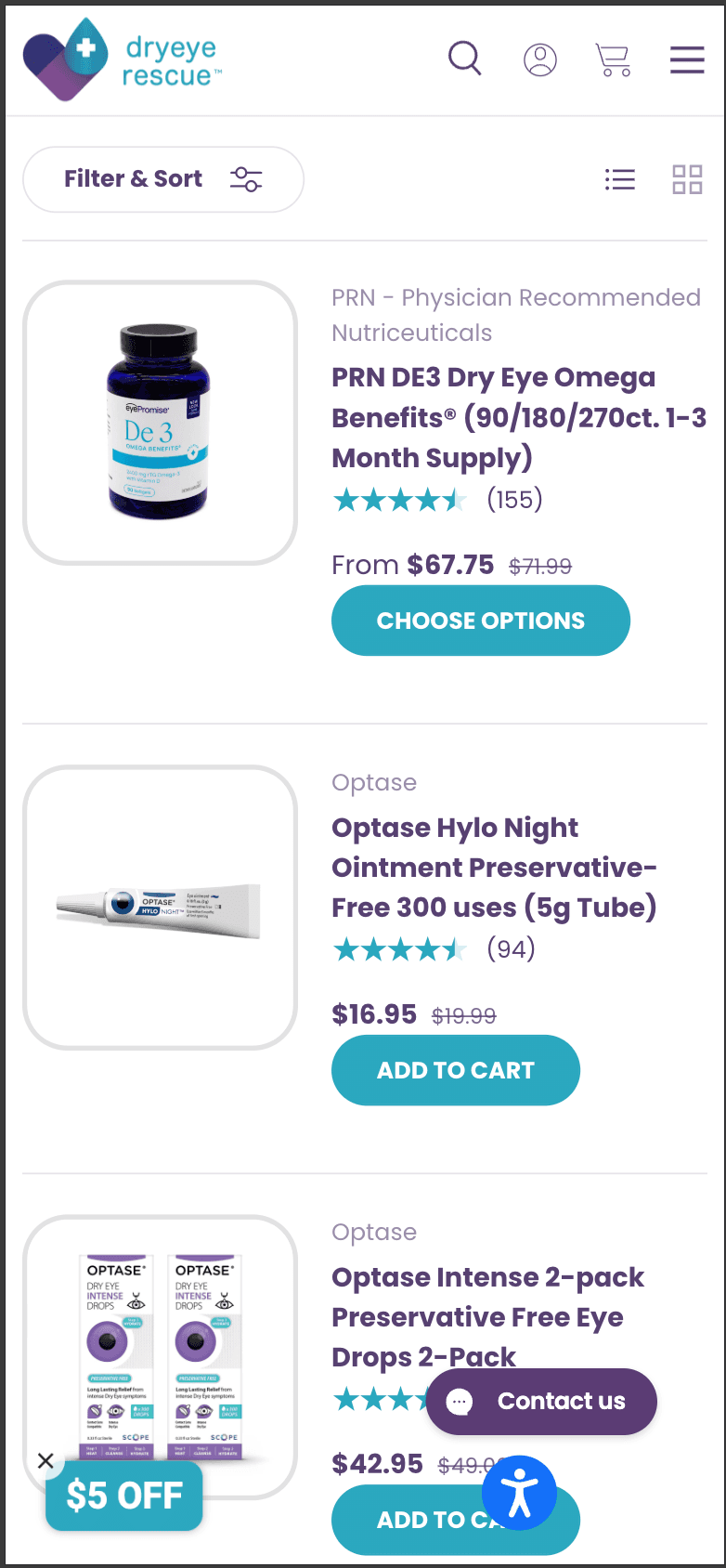 DryEye consumer product listing
