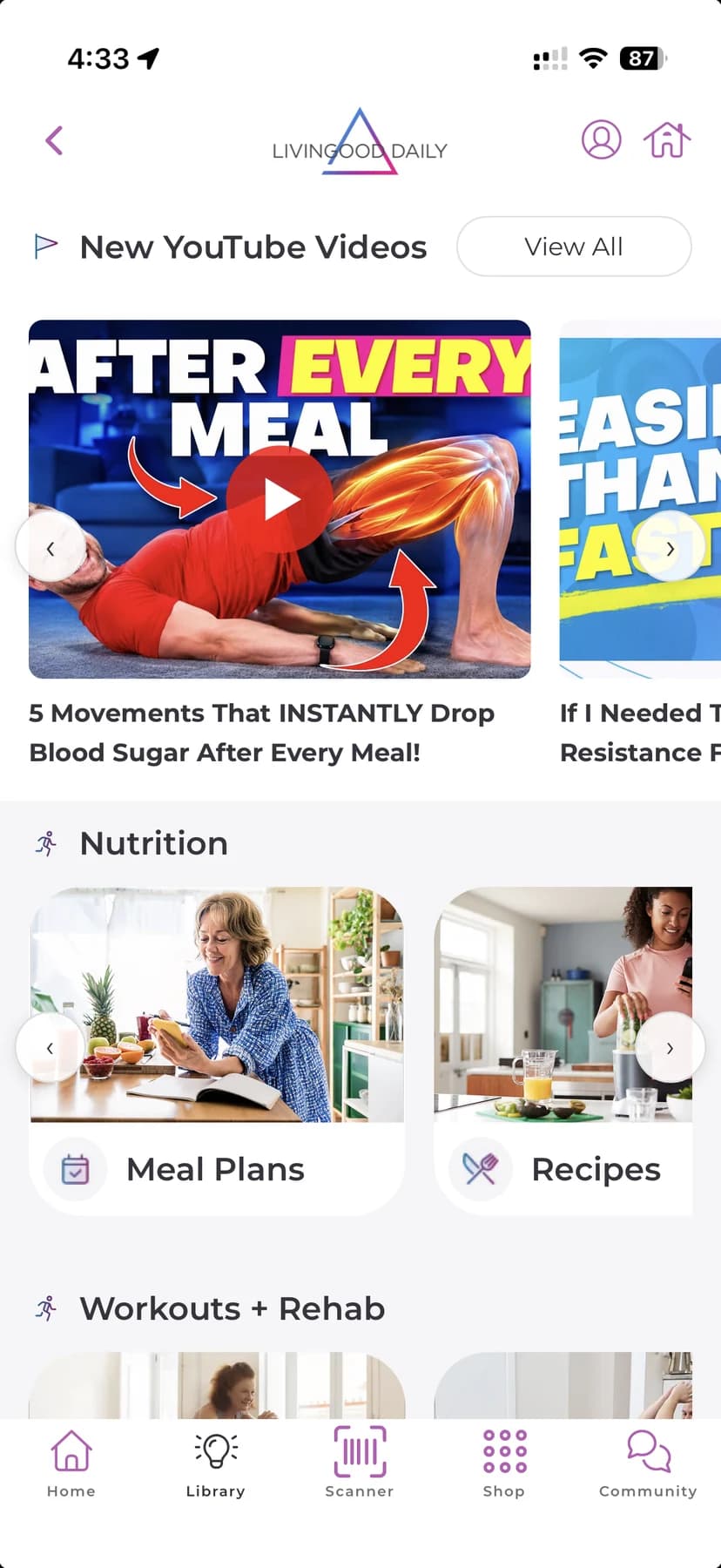 Livingood Daily member library of videos, meal plans and recipes