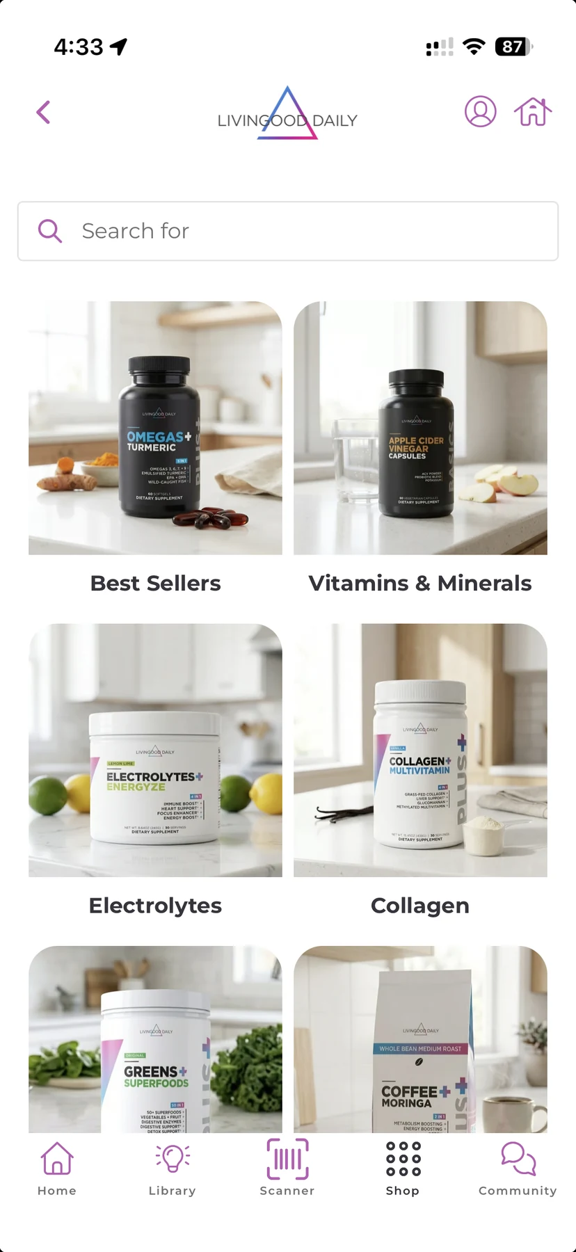 Livingood Daily in-app product catalog