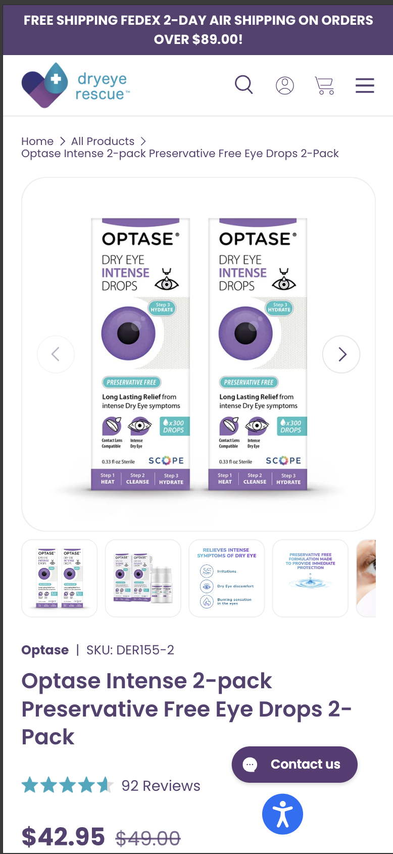 DryEye Rescue consumer product detail page