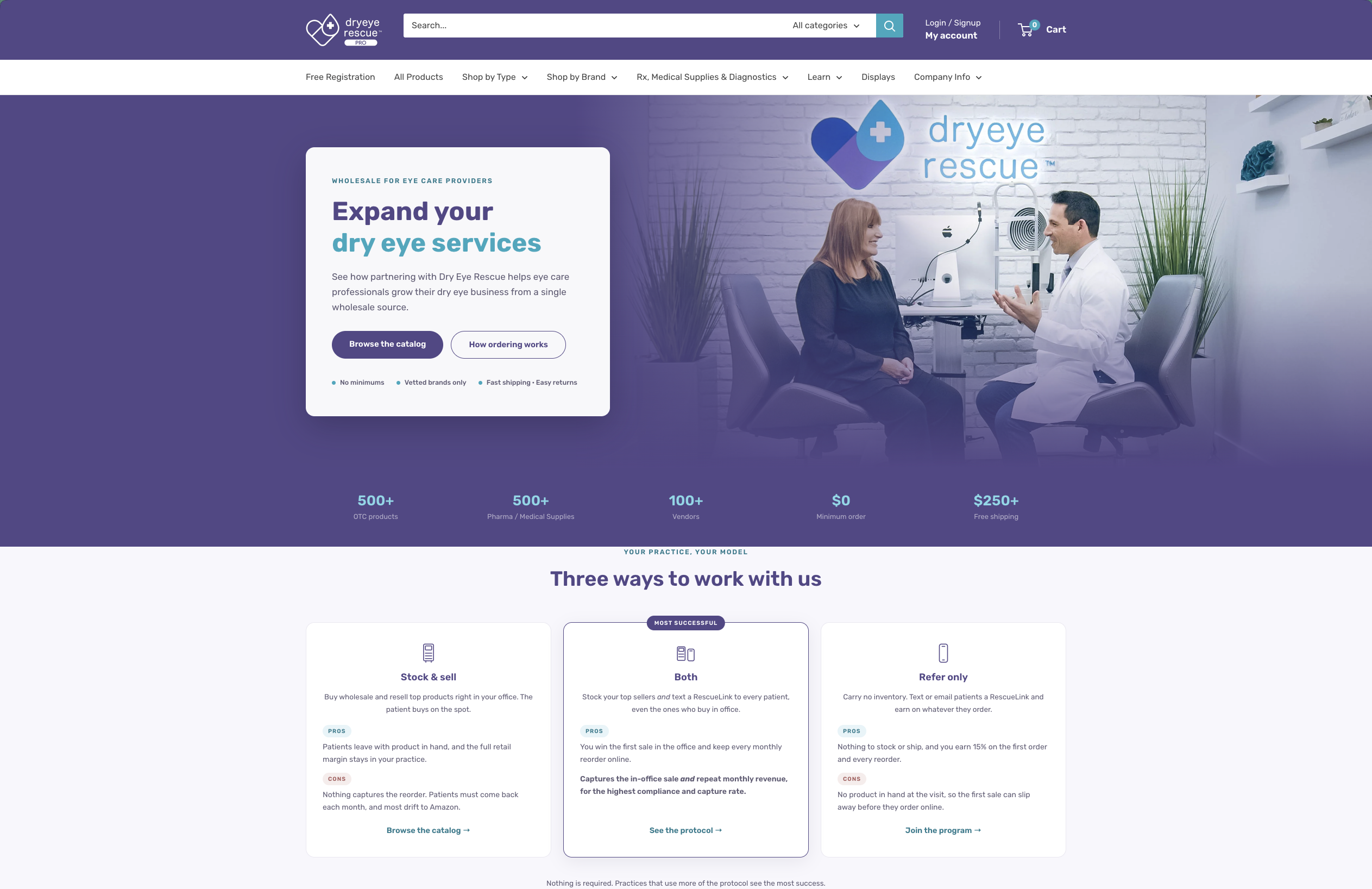 DryEye Rescue wholesale storefront for eye care clinics