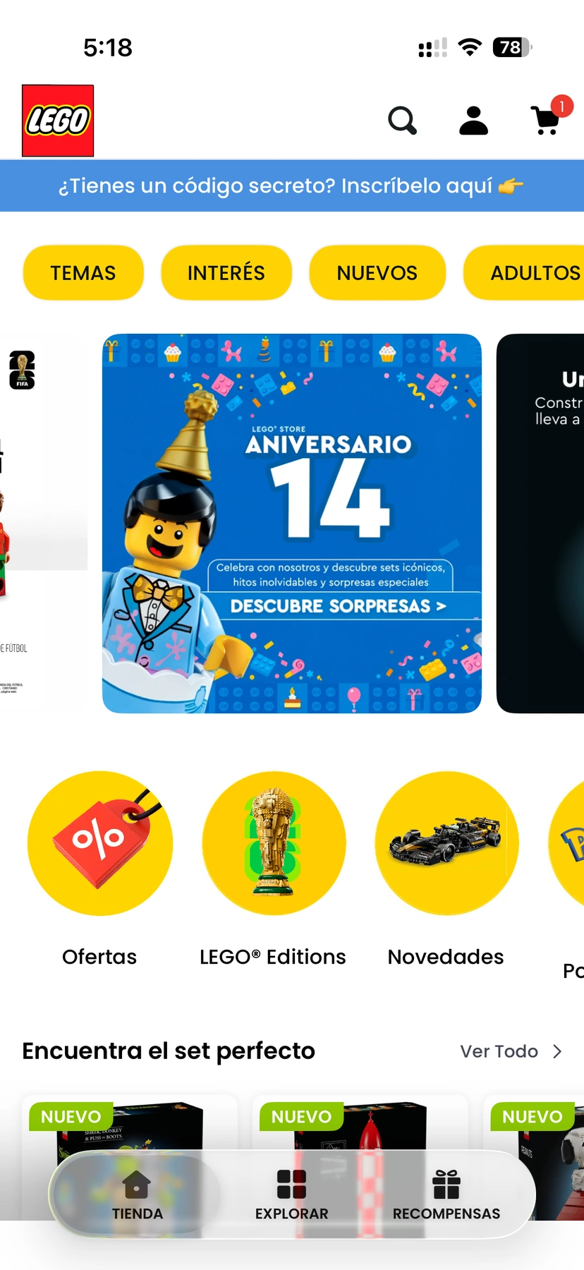 LEGO Colombia app home screen