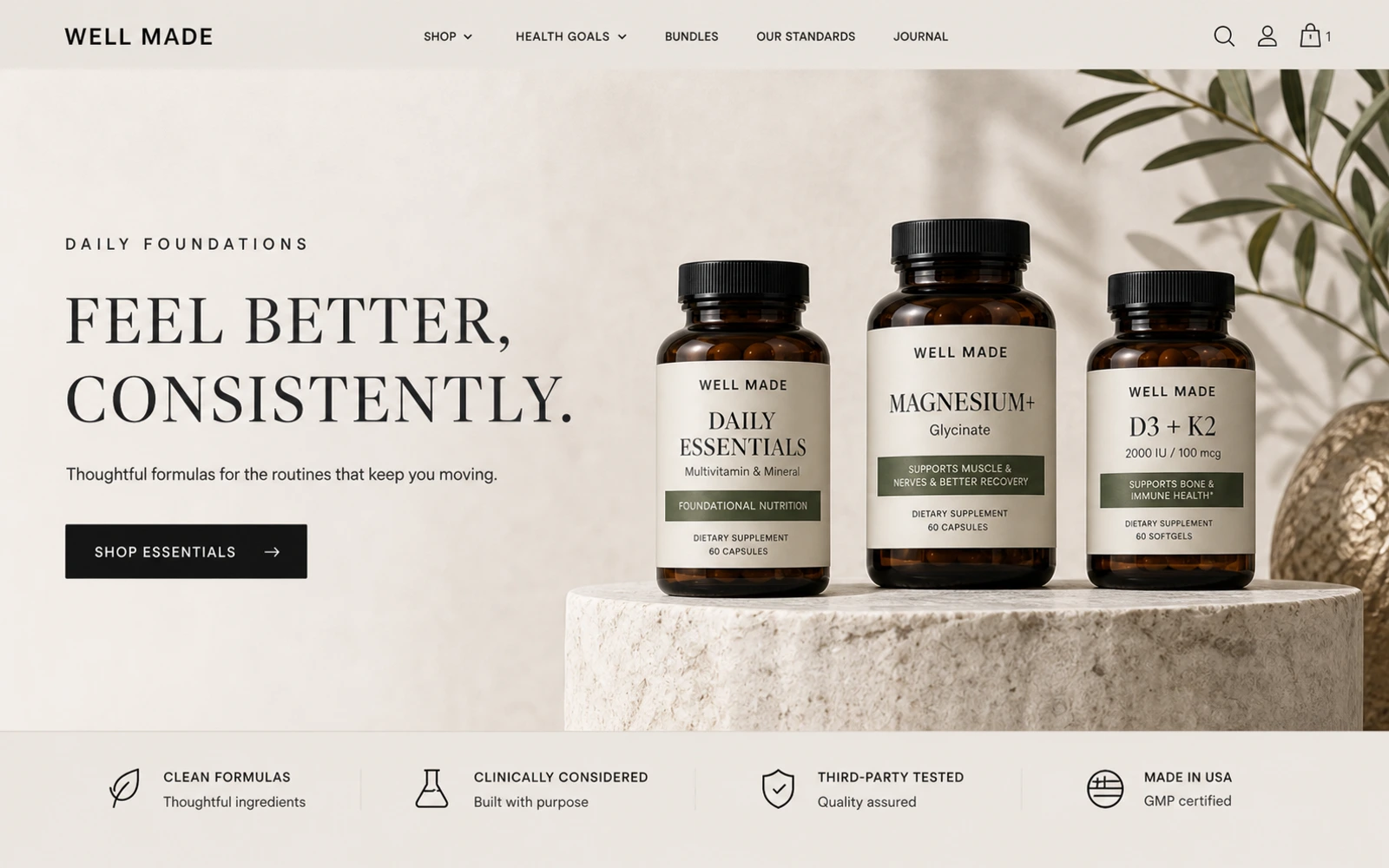 Modernized Well Made supplement storefront